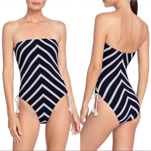 Robin Piccone Other - NWT Robin Piccone Abi Bandeau Navy and Ivory Swimsuit Size 2